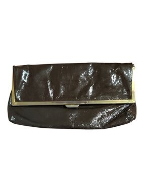 Vintage Goldenbleu Patent Fold-Over Clutch in Deep Brown with Gold Trim